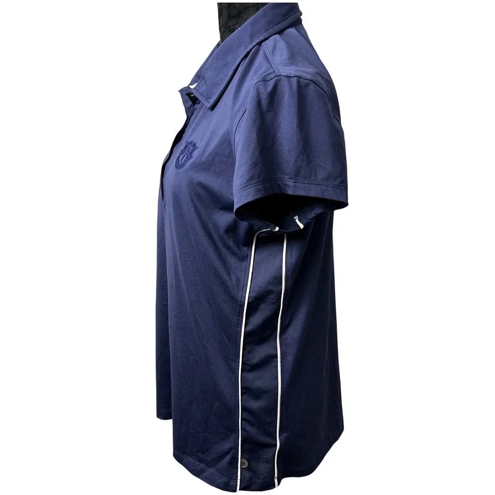 Alo Yoga CoolFit Womens XL Navy Blue‎ Short Sleeve Performance Polo Shirt Crest